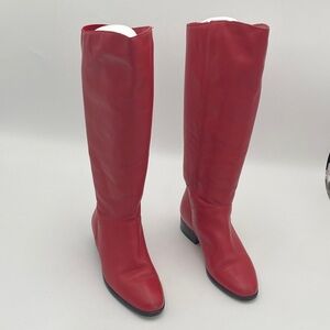 Vintage Red Leather Calf Boots women 6M pull on casual retro Y2K office Festival